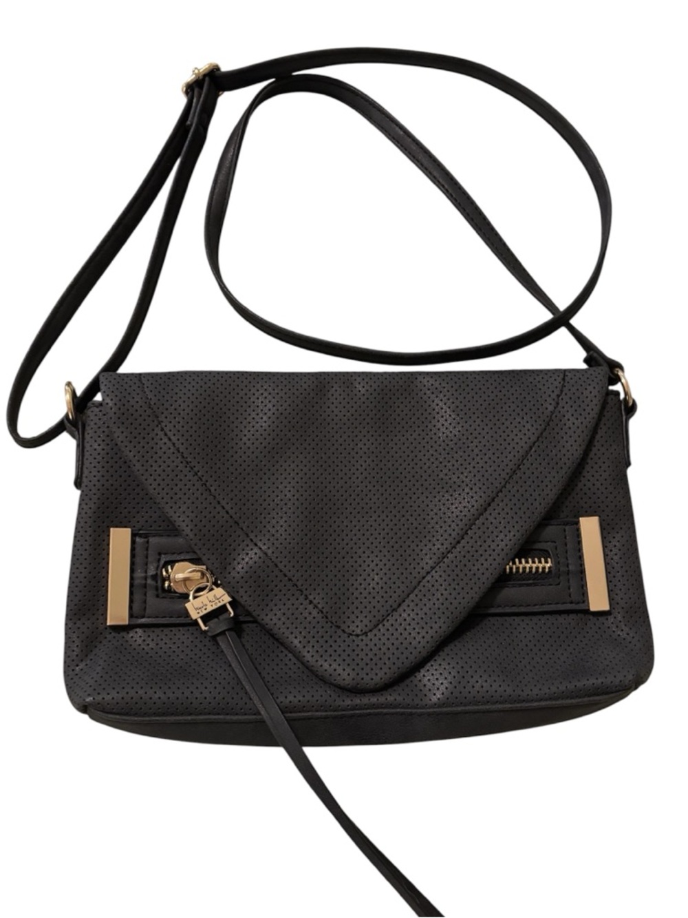 Nicole Miller charcoal gray perforated crossbody - Like New
